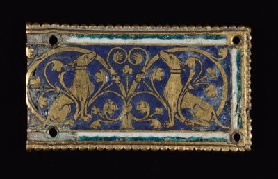 Plak, muhtemelen bir Reliquary Mabedi, c.1200-1250 (yaldızlı bakır, champlevé emaye) by School Mosan
