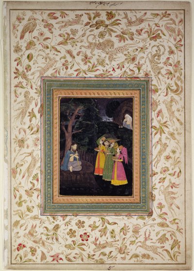 Sultan İbrahim Adham of Balkh with Angels, Johnson Albüm VI, no.5, c.1770-80 (albüm yaprağı üzerinde altın ile guaş) by School Mughal