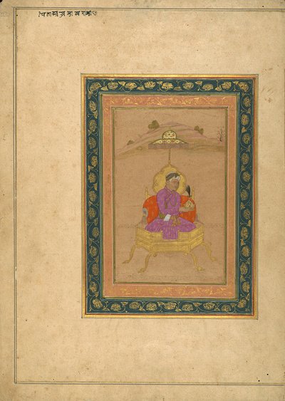 3. Babür İmparatoru Ekber, tacını tutarken kraliyet tahtına oturdu by School Mughal