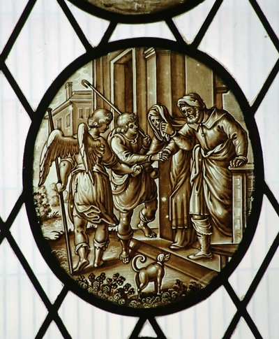 Roundel: Tobias melekle ayrılıyor, muhtemelen 19. yüzyıl (vitray) by School Netherlandish