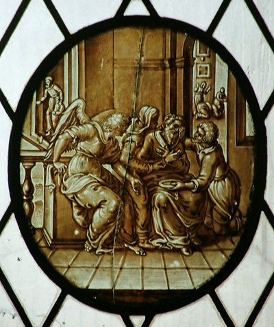 Roundel: Tobias körlüğünü iyileştirdi, muhtemelen 19. yüzyıl (vitray) by School Netherlandish