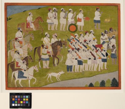 Bir Bhoti prensi av için hazırlanıyor, c.1800 (kağıt üzerinde opak w/c) by School Pahari
