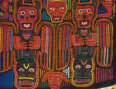 Elle dikilmiş renkli pamuk, San Blas Takımadaları, Panama Cumhuriyeti, Detay by School Panamanian