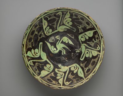 Kase, Samanid, 9.-10. yy (seramik, kahverengi & beyaz astar, şeffaf renksiz sır) by School Persian