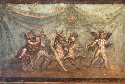 Eros ve griffinler tarafından çekilen savaş arabası, Herculaneum by School Roman