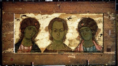 Mesih Emmanuel, Başmelekler Mikail ve Cebrail (Başmelekler Mikail ve Cebrail ile birlikte Mesih Emmanuel) ile çevrilidir. Rus ikonu, ahşap üzerine tempera, 12. yüzyılın sonları. Vladimir Sanatı (Rusya). Devlet Tretyakov Galerisi, Moskova (Rusya). by School Russian