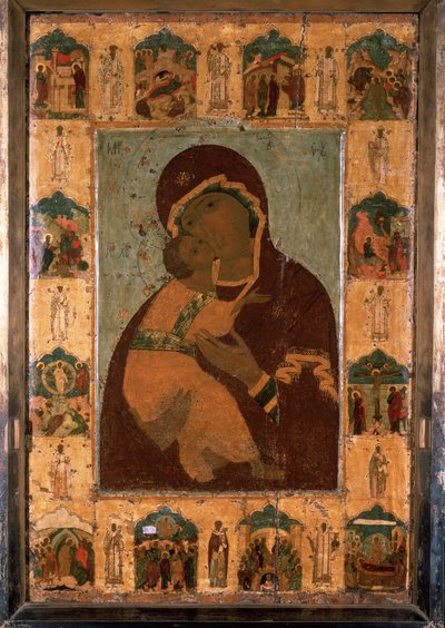 ""Vladimir Bakiresi"" (Vladimirskaia) Rus simgesi. Ahşap üzerine boyama. 1514 Kremlin Dormition Katedrali, Moskova by School Russian