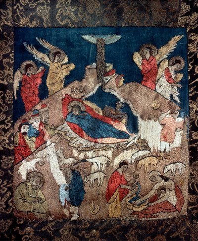 La nativite (Doğuş) - Bir Rus usta, yün, ipek ve altın ve gümüş iplikler tarafından bir kefen detayı by School Russian