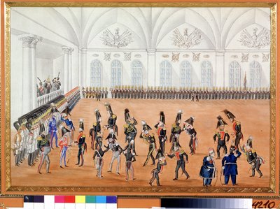 Muhafız Geçit Töreni. Anonim resim. Kağıt üzerine suluboya, yaklaşık 1820. Rus sanatı, hiciv. A. Puşkin Anıt Müzesi, Saint Petersburg. by School Russian