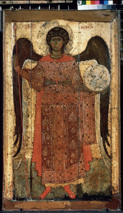 ""Başmelek Aziz Mikail"" Rus simgesi. Ahşap üzerine boyama. 1300 civarında. Devlet Tretyakov Galerisi, Moskova by School Russian