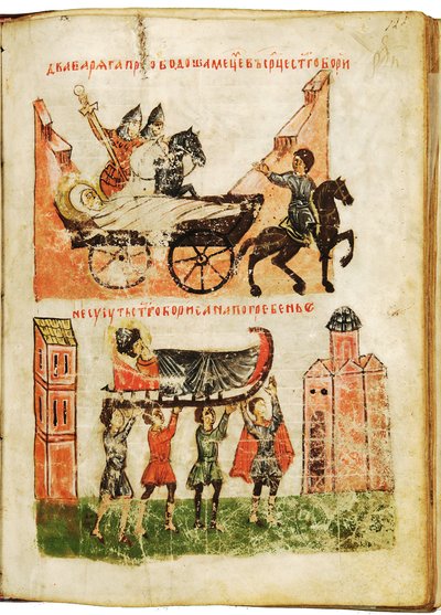 Aziz Boris ve Aziz Gleb'in hikayesi (Aziz Boris ve Gleb'in Hikayesi). 1015'te suikaste uğrayan şehit şehzadeler, 1072'de aziz ilan edildiler ve Ortodoks Hıristiyanlar için ibadetleri çok hararetli. 14. yüzyılın ikinci yarısında Novgorod' by School Russian