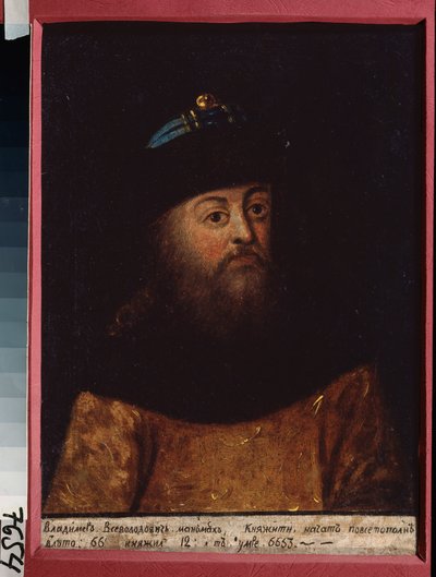 Kiev Büyük Prens Vladimir II Monomakh (1053-1125) portresi. Bir Rus ustanın tablosu, tuval üzerine yağlıboya, 19. yüzyıl ortası. Tarih ve Sanat Müzesi, Yegoryevsk (Rusya). by School Russian