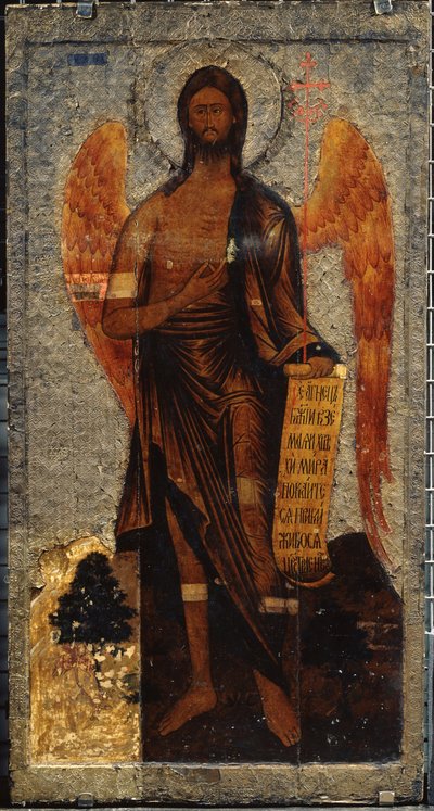 Vaftizci Yahya, Çöl Meleği (Vaftizci Yahya, Genişlik Meleği). Rus ikonu, yumurta boyama ve ahşap üzerine tempera, 16. yüzyılın sonları. Eski Rus sanatı. Devlet Tretyakov Galerisi, Moskova by School Russian