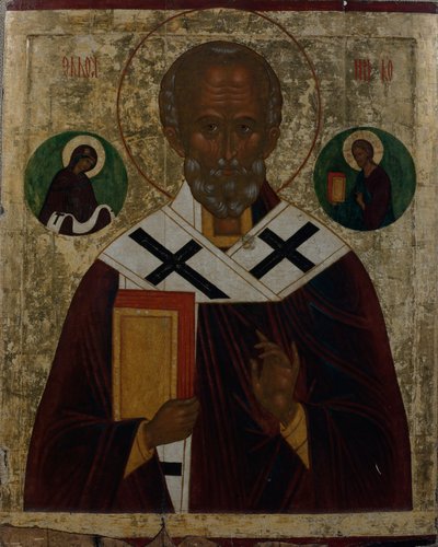 Aziz Nicholas, 1700 civarı (panel üzerine yağlıboya) by School Russian