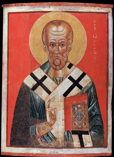 Aziz Nicolas (veya Aziz Nicolas de Myre veya Aziz Nicolas de Bari, 270-345) (Aziz Nicholas). Rus ikonu, ahşap üzerine tempera, 13. yüzyılın sonu, 14. yüzyılın başı, Novgorod