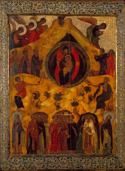 1560 Bakire Rus İkonu Meclisi. Rusya, Monastere Solonsky by School Russian