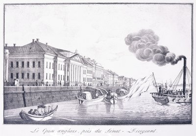 Senat-Dirigeant yakınlarındaki İngiliz Rıhtımı; Quai Anglais, Senat-Dirigeant yakınlarında, 19. yüzyılın başlarında (litografi) by School Russian
