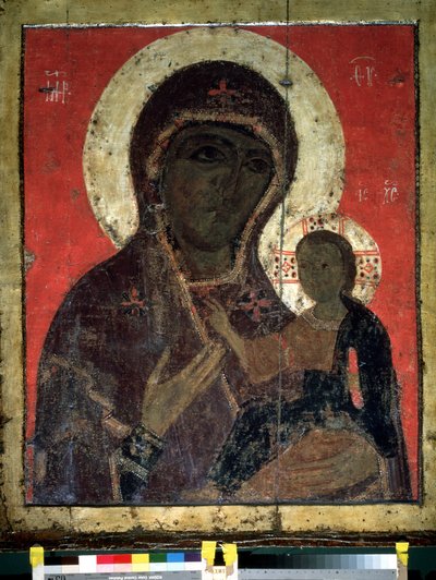 ""Bakire Hodegetria (Hodigitria)"" Rus simgesi. 13. yüzyıldan ahşap üzerine boyama. Devlet Tretyakov Galerisi, Moskova by School Russian