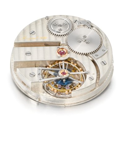 Openface anahtarsız bir dakikalık tourbillon saat, Breguet no. 986 (cam ve metal) (ayrıca bkz. 1127360) by Swiss School
