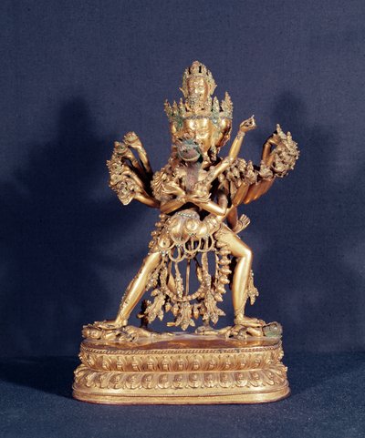 Hevajra ve Nairatmya (gümüş kakmalı yaldızlı bronz) by School Tibetan