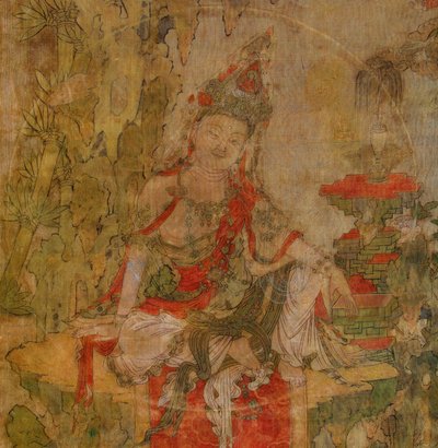 Tibet kültürü: Su ve Ay Kuan-Yin (Guanyin). İpek üzerine tempera, boyut : 101,5x59,5, Erken 12. yüzyıl, Devlet İnziva Yeri, St. Petersburg by School Tibetan