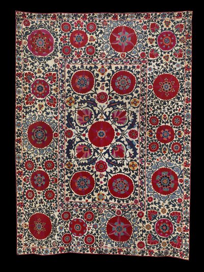 Shahrisyabz Suzani, c. 1800 (pamuk temel üzerine ipek nakış) by School Uzbek