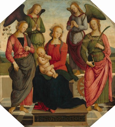 Madonna ve İki Melekli Çocuk, Aziz Gül ve İskenderiyeli Azize Katerina, 16. yüzyılın başları by School of Perugino