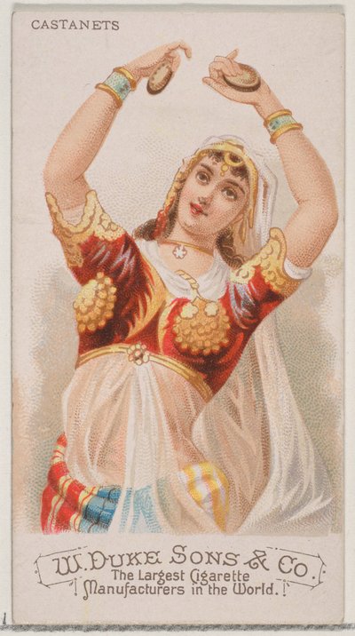 Kastanyetler, Duke marka sigaralar için Musical Instruments N82 serisinden, 1888., 1888. by Schumacher and Ettlinger