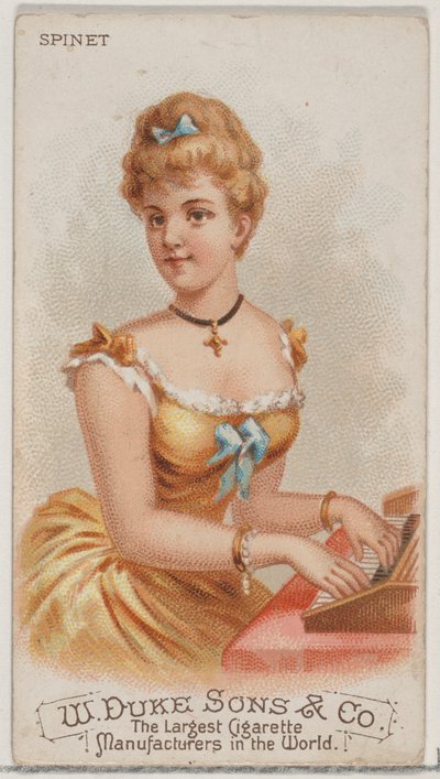 Spinet, Duke marka sigaralar için Musical Instruments N82 serisinden, 1888., 1888. by Schumacher and Ettlinger