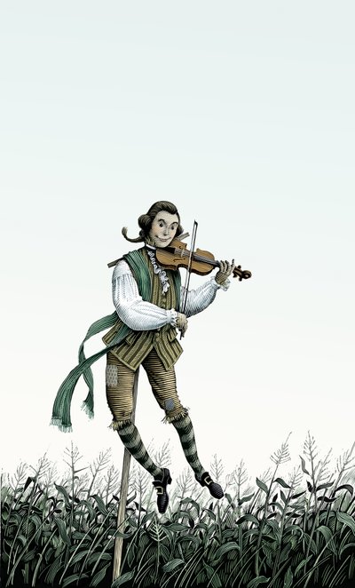 Barok Keman Korkuluk, 2006 (karalama tahtası, dijital olarak renklendirilmiş) by Scott McKowen