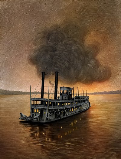 Mississippi Steamboat, 2015 (karalama tahtası, dijital olarak renklendirilmiş) by Scott McKowen