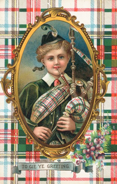 İngiliz Yeni Yıl kartı (renkli taş baskı) by Scottish School