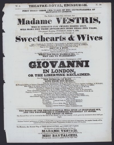 Theatre Royal için tiyatro programı, Edinburgh, 6 Ekim 1829 (litho) by Scottish School