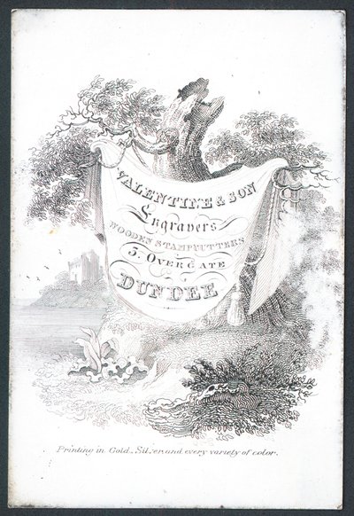 Valentine & Son, oymacılar ve ahşap damga kesiciler, ticaret kartı by Scottish School