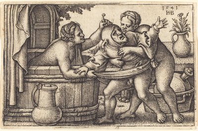 Palyaço ve iki kadın banyo by Sebald Beham