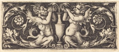 Boynuzları Üfleyen İki Tritonlu Süsleme by Sebald Beham