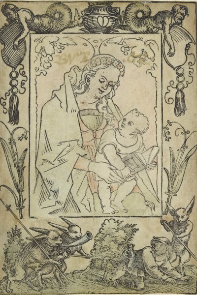 Bakire ve Çocuk, bir avcı ve bazı tavşanlarla bir sınırla çevrili, 16. yüzyıl by Sebald Beham