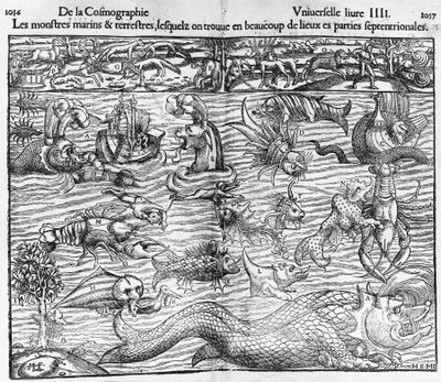 Deniz ve kara canavarları, Sebastian Munster (1489-1552) tarafından Cosmographia Universalis
