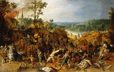 Bir Vagon Trenine Saldıran ve Bir Köyü Yağmalayan Yağmacıların Olduğu Bir Manzara, by Sebastian Vrancx