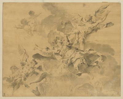 İntikam melekleri tarafından cehenneme gönderilen bir kraliçe, c.1676-1746 (kalem, mürekkep ve kağıt üzerinde yıkama) by Sebastiano Galeotti