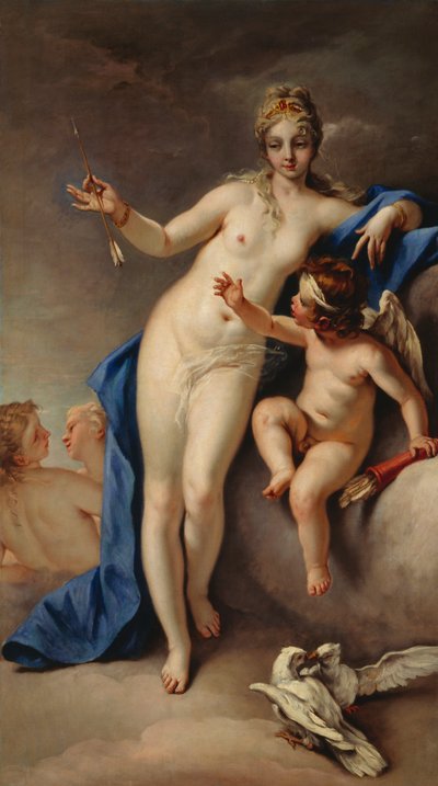 Venüs ve Aşk Tanrısı (tuval üzerine yağlıboya) by Sebastiano Ricci