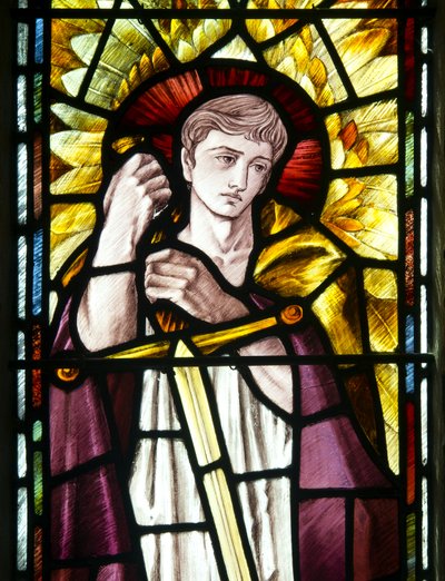 Mortehoe, St Mary, Heaton Butler & Bayne, Selwyn Image, Başmelek St Michael detay, c.1890 by Selwyn Image Selwyn Image