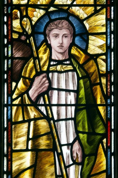 Mortehoe, St Mary, Heaton Butler & Bayne, Selwyn Image, Archangel St Raphael detay, c.1890 by Selwyn Image Selwyn Image
