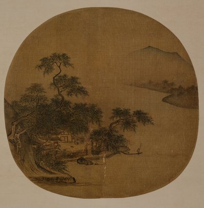 Riverside Retreat, c.1250 (ipek üzerine mürekkep ve renk) by Sen Xia