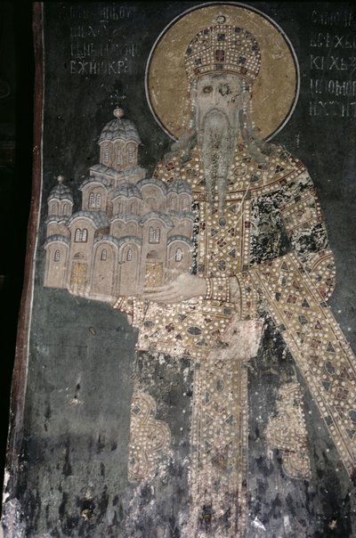 Kral Stephen Uros II Milutin (r.1282-1321) kilise maketi ile, 1311-21 by Serbian School