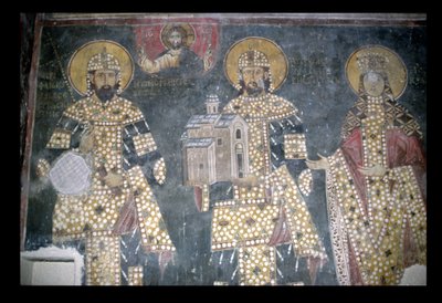 Stefan Milutin, Stefan Dragutin ve Katelina, 13. yüzyıl sonu by Serbian School
