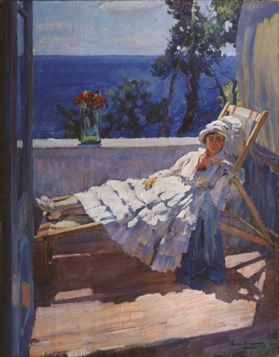 Balkonda bir bayan, 1916 by Sergei Arsenevich Vinogradov