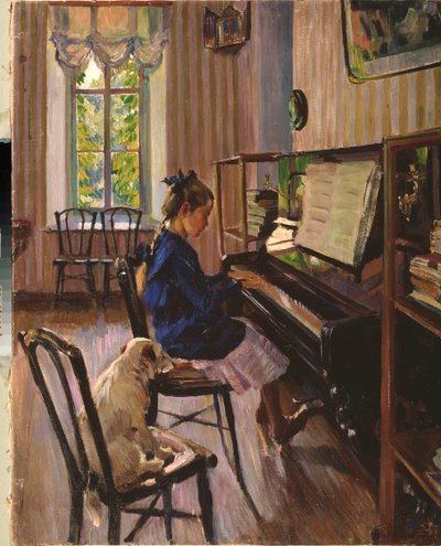 Piyanoda - Resim Sergei Arsenyevich Vinogradov (1869-1938), tuval üzerine yağlı boya by Sergei Arsenevich Vinogradov