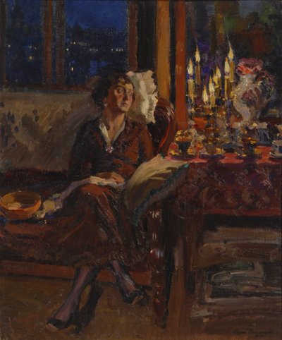 İç Mekanda Kitaplı Kadın, 1917 by Sergei Arsenevich Vinogradov