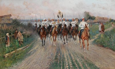 Köyün içinden bir grup geçer. by Sergey Semyonovich Voroshilov
